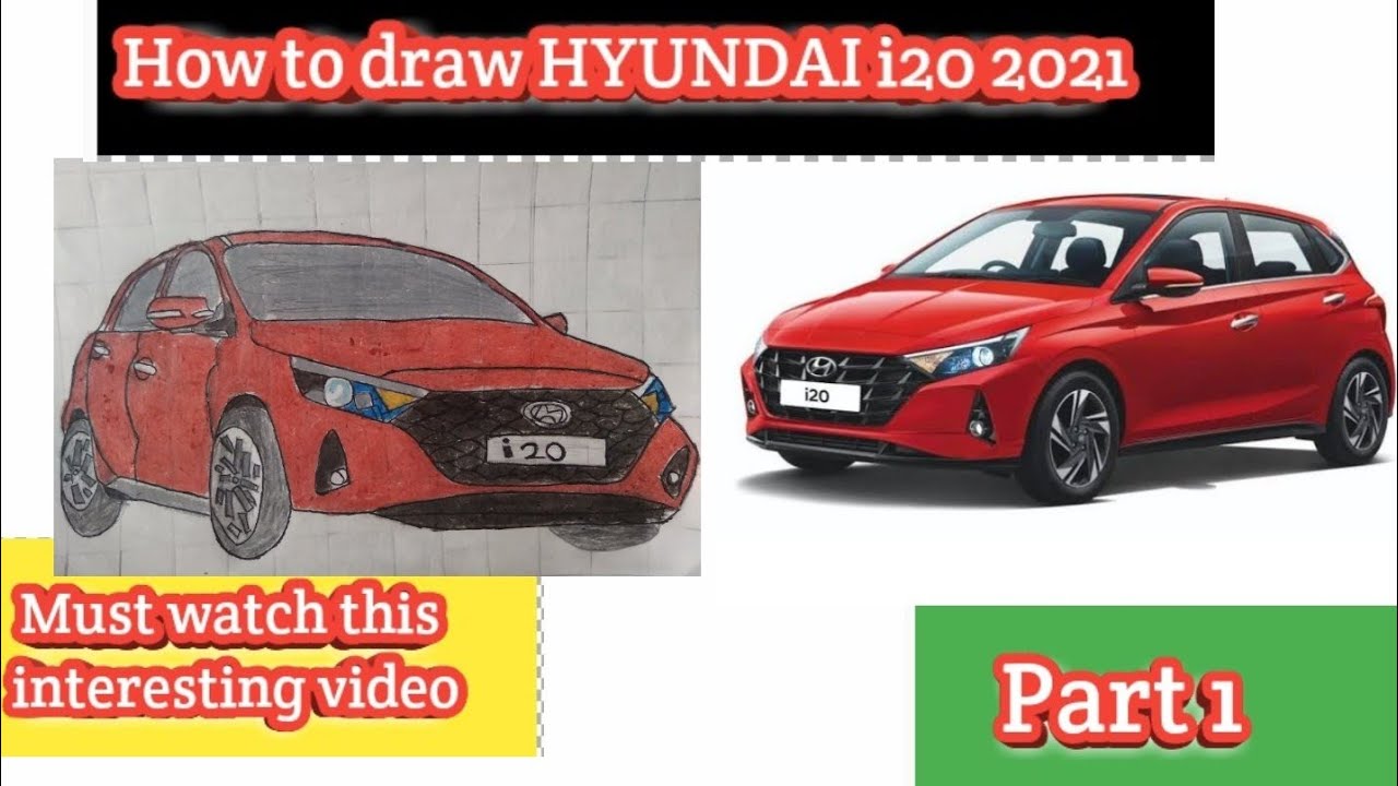How to draw HYUNDAI i20 || Part 1  step by step || Specially on grid || for beginners ||Pranav Arts