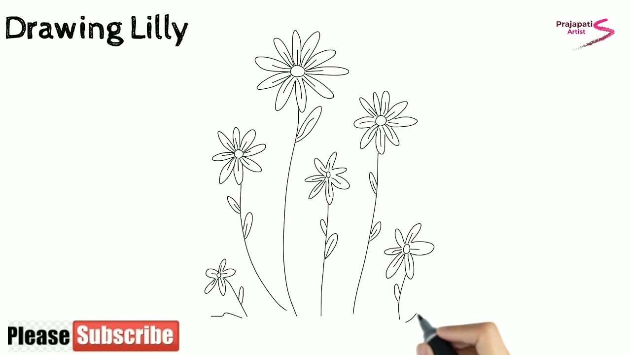lily flower drawing | how to draw lily flower | water lily drawing