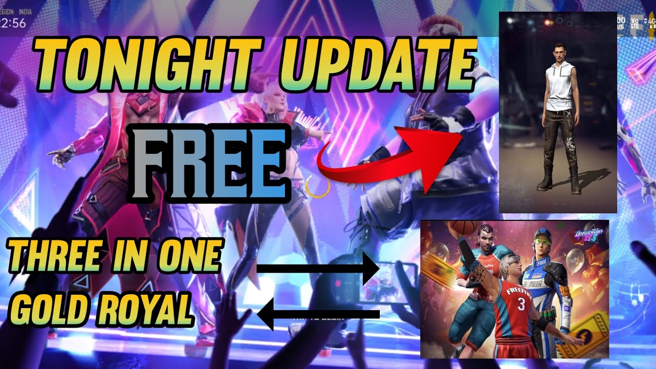 free fire tonight update || new top up event? || three in one gold royal ?? || 28/8 tonight update||