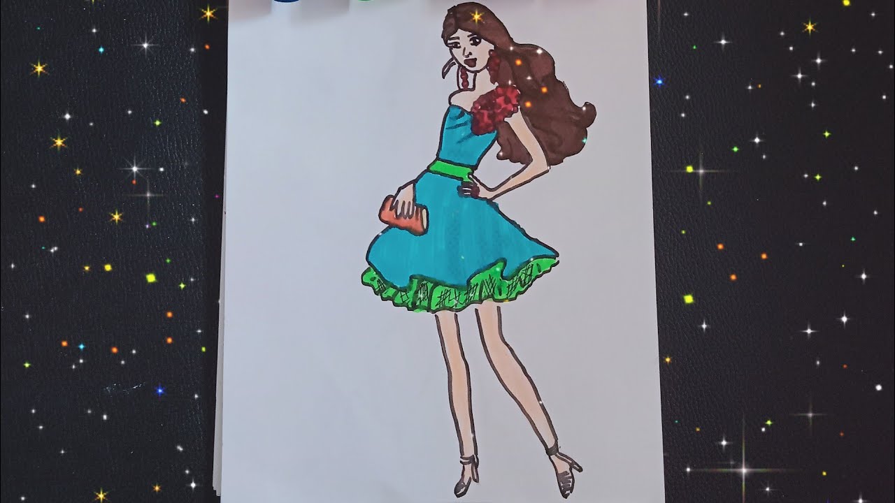 how to draw a barbie and barbie dress || easy and beautiful#limradrawing