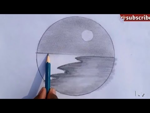 Pencil drawing of easy scenery inside circle step by step_how to draw simple landscape for beginners