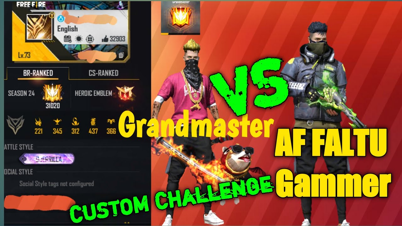 grandmaster /custom vs AF FALTU Gammer overpower custom Fight - Garena Free Fire