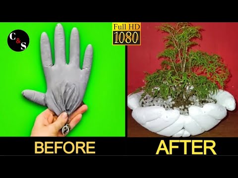 How to Make a Hand Shaped Cement Flower Pot | Easy DIY Ideas With Cement | 1080p FULL HD | C&S