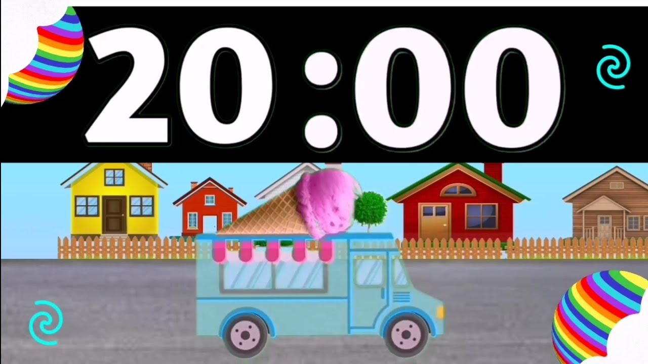 20 Minute Timer Countdown with Music for Kids lce Cream Truck & Rainbow!