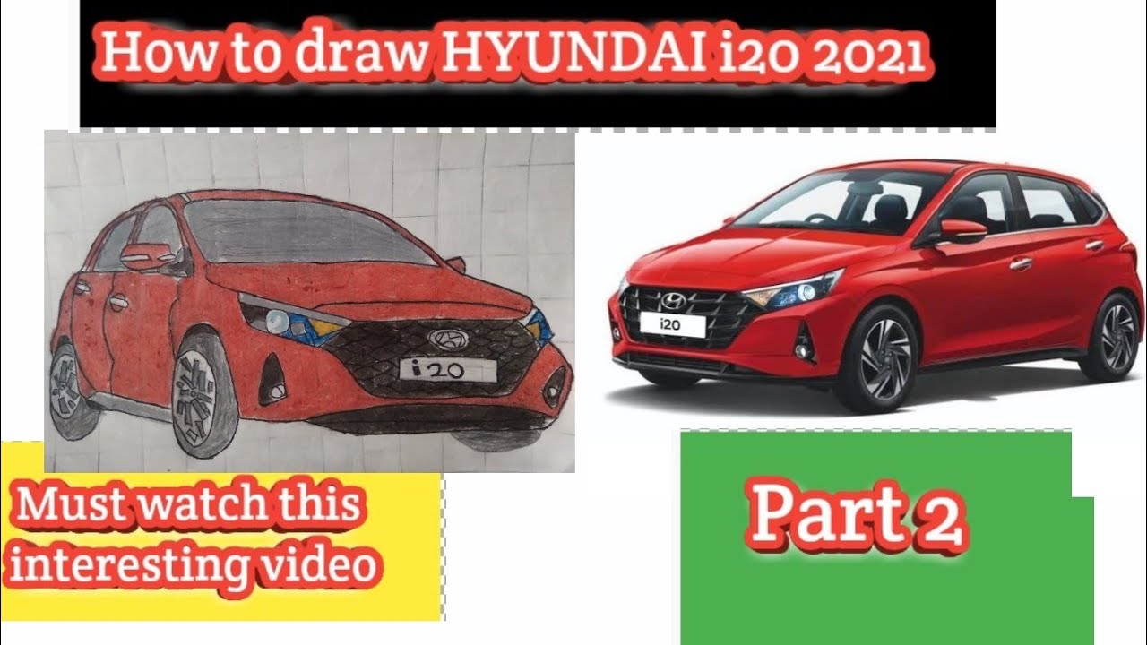 How to draw Hyundai i20 || Part 2 || step by step || Specially on grid ll for beginners ll