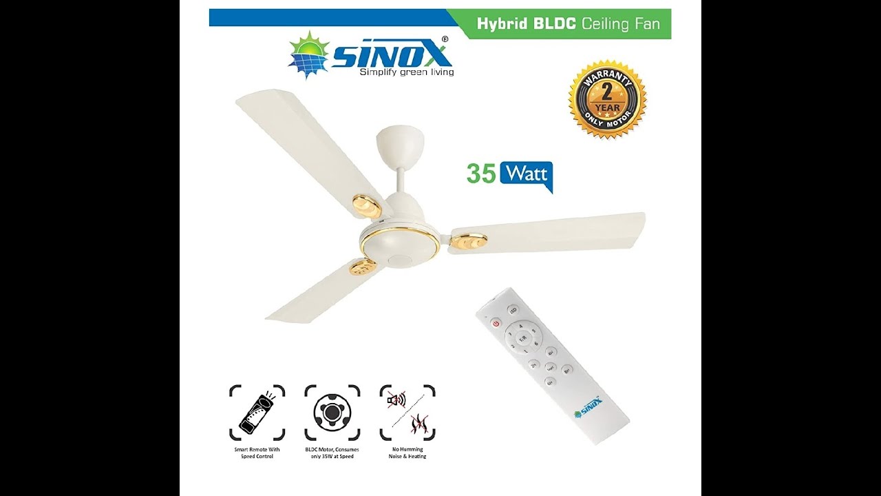 Sinox Hybrid Dual Input (12V DC/230V AC) 3 Blade Ceiling Fan with Remote Control and BLDC Motor