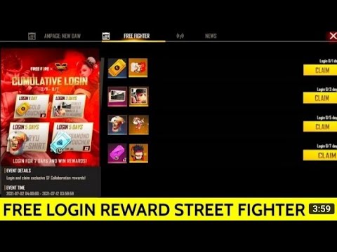 Free Login 7 day  Reward Street  Fighter Event free fire / street fighter free fire / new event come
