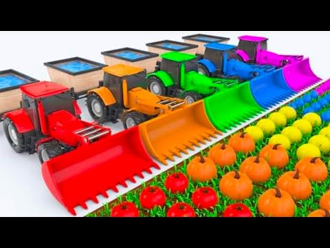 Colors for Children to Learn with Tractor Farm Vehicles Shipping #w | Colours Bulldozer For Kids