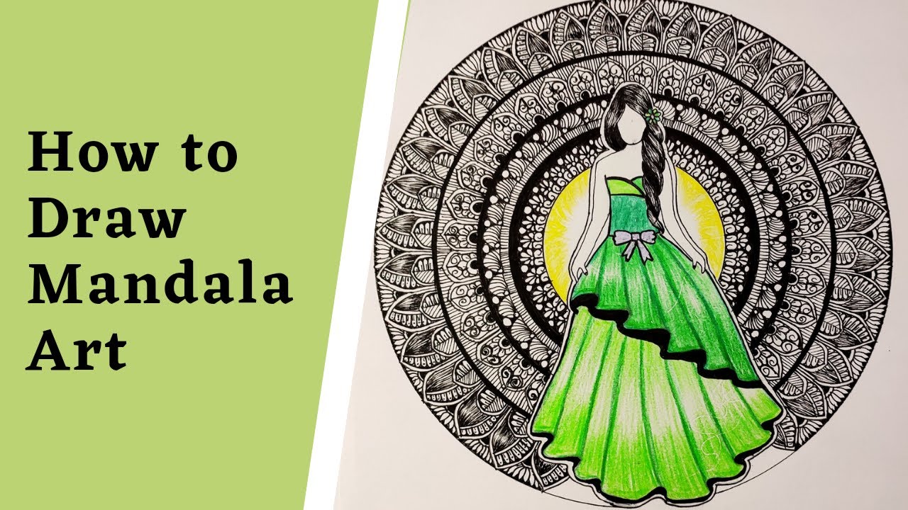How to draw mandala art | beautiful green dress mandala | Beginners mandala art