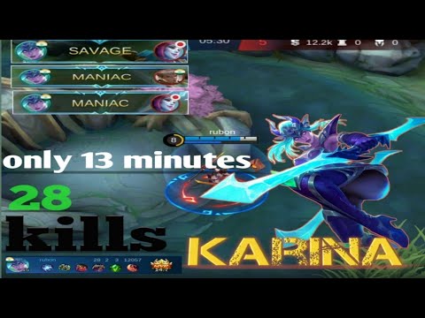 Pro Karina Gameplay /Only 13 Minutes 28 Kill ??+1Savage+3Maniac/#mlbb