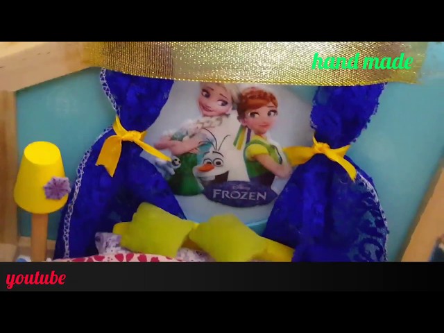 Miniature doll house Bedroom/Disney Frozen princess anna,elsa/part2 room tutorial handmade furnitur