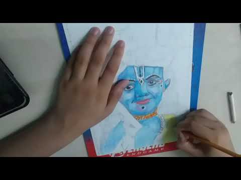 drawing lord Krishna, colour pencil sketch of lord Krishna