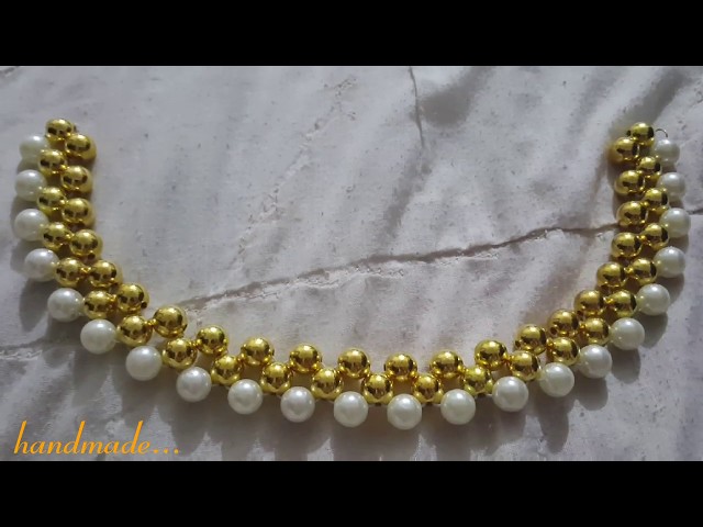Beaded necklace easy style/pearl jewellery tutorial ,beads chocker making last min Diy