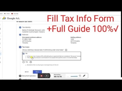 How to fill up tax form for Pakistani youtubers. Tax form on adsense. Youtub update 2021 in urdu.