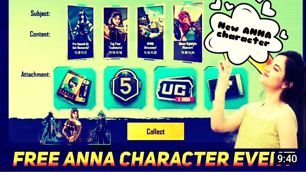 FREE ANNA CHARACTER EVENT IS HERE ( BGMI & PUBG ) - SAMSUNG,A3,A5,A6,A7,J2,J5,J7,S5,S6,S7,59,A10,A20