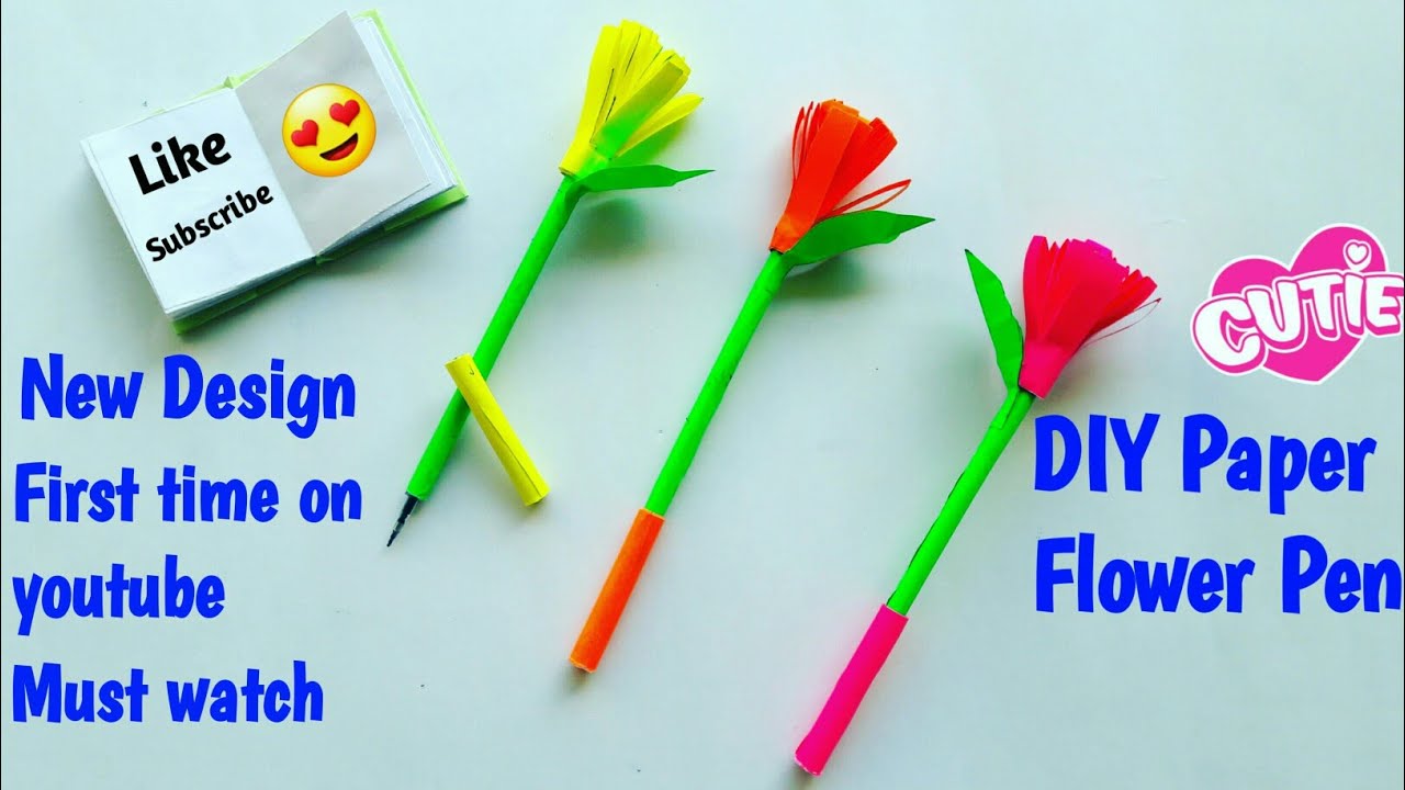 Easy Origami Paper Flower Pen | Paper Flower Pen | DIY Origami crafts| Origami Paper craft | Origami