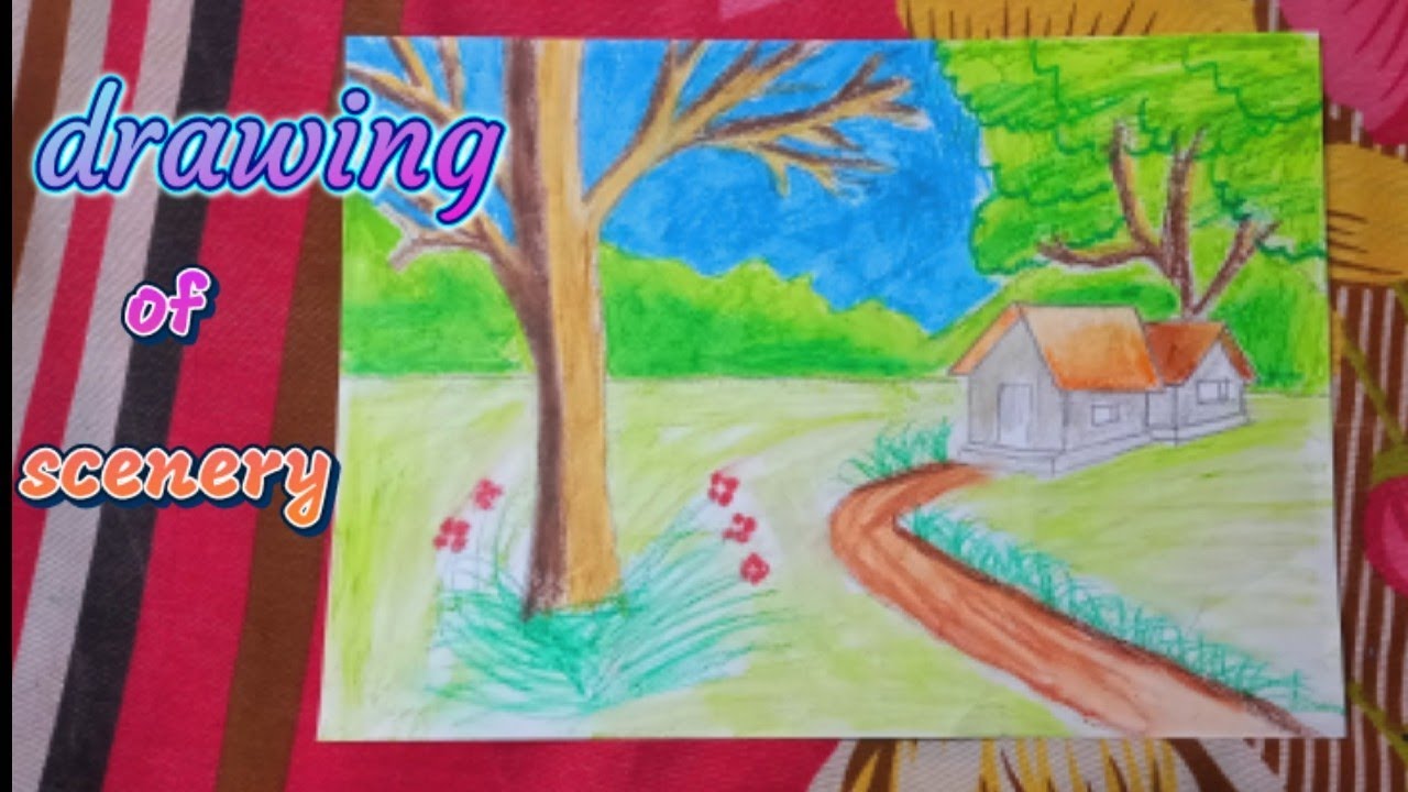 Drawing of scenery| Drawing of scenery with oil pastels | Adithyan dreams