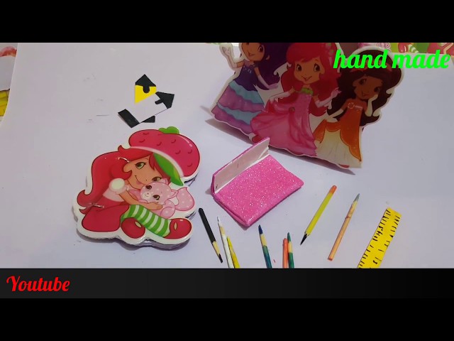 How to make miniatures strawberry shortcake accessories/school supplies for barbie dolls tutorial