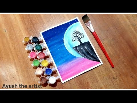 #easypaint #scenery #painting||Beautiful moon light scenery/painting with water colour/step by step
