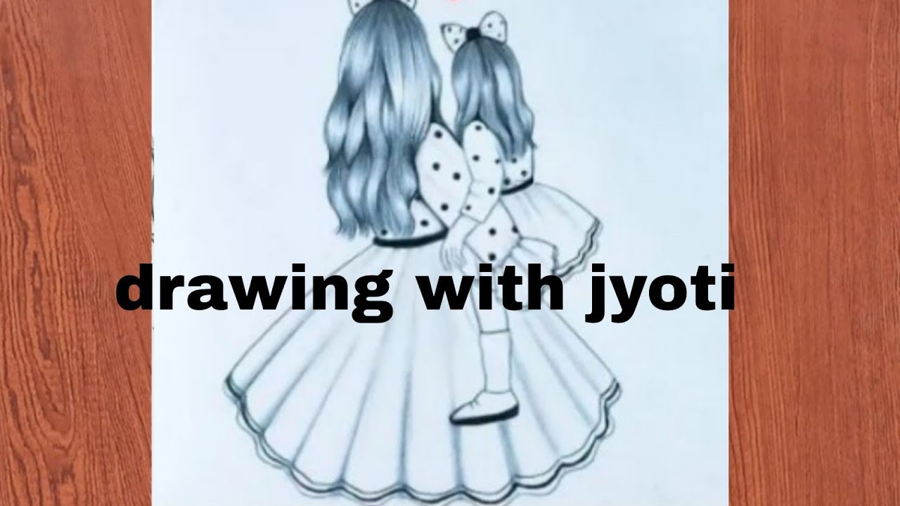 how to draw mother and daughter drawing ll easy step by step