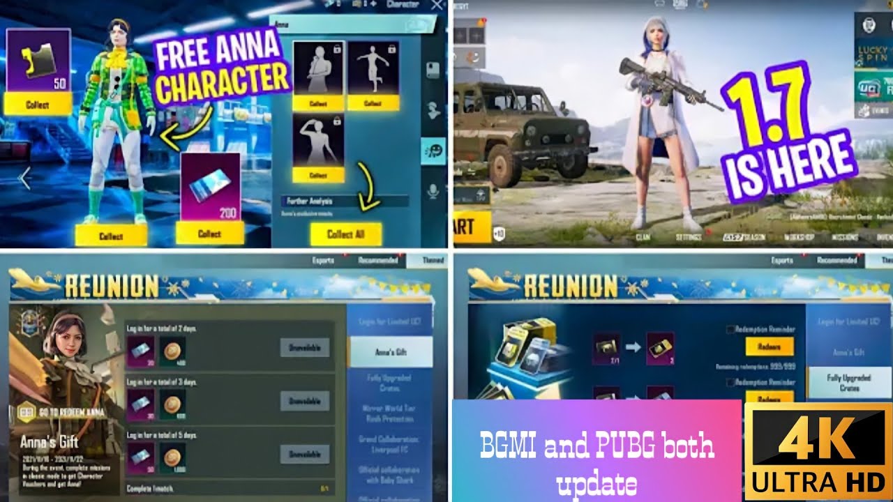 FREE ANNA CHARACTER EVENT AND BGMI and  PUBG 1.7 UPDATE IS HERE SAMSUNG,A3,A5,A6,A7,J2,J5,J7,S5,S6